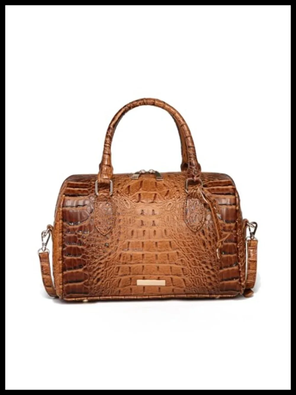 Crocodile Embossed Faux Leather Satchel Handbag with Top Handle and Crossbody